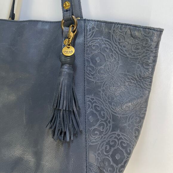 The Sak Collective Sienna Leather Shopper Blue Tooled Tote Bag - Picture 4 of 10